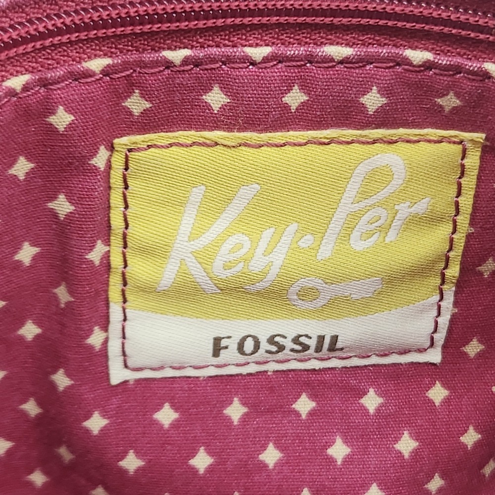 Fossil Key-Per Crossbody Bag Multi Color Coated Canvas Knit Print Small Purse - Picture 8 of 14
